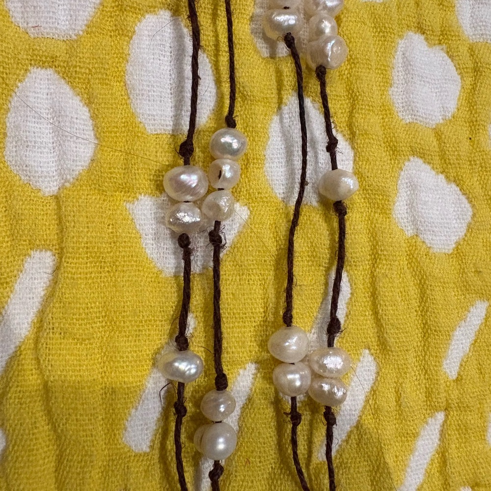 Pearl Beaded Necklace on Brown Cord